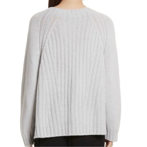 Vince Raglan Ribbed Wool And Cashmere Crew Grey Sweater - Picture 2 of 11